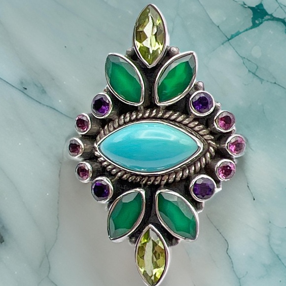 🌟NICKY BUTLER 925 Sterling Silver Turquoise Multi Gem East West Ring Siz… - Picture 3 of 12